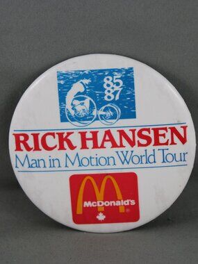 Vintage McDonalds Pin - Rick Hansen Man in Motion Tour - Celluloid Pin